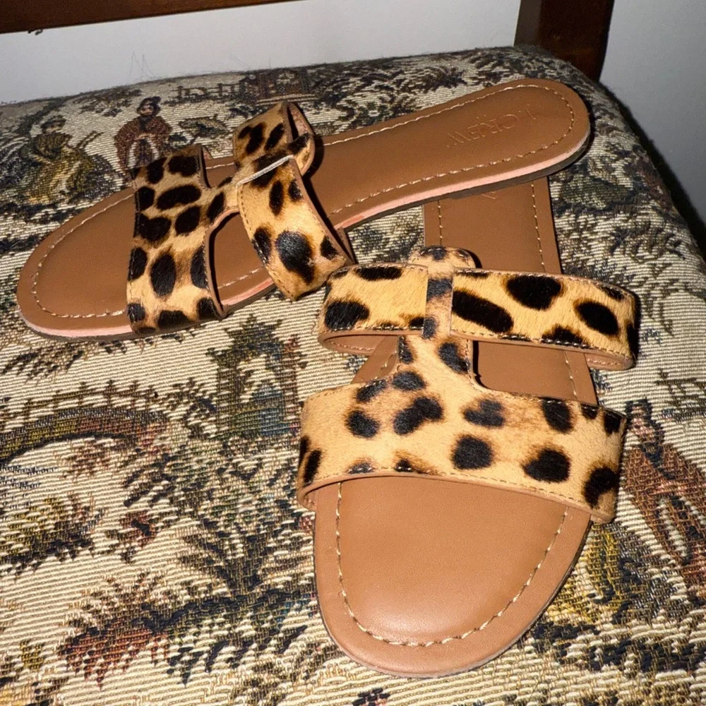 J.Crew Calf Hair Leopard Beachside Slide Sandals | Size 6